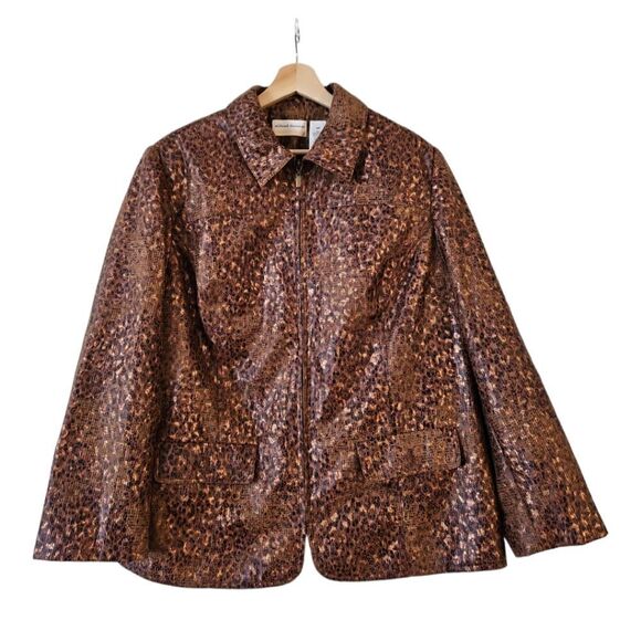 Alfred Dunner Women Animal Print Faux Leather Jacket Brown Size 16W - Picture 1 of 11
